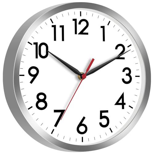 AKCISOT 8 Inch Wall Clock, Silent Battery Operated Analog Clock, Silver | Small Size | Bedroom | Office | Kitchen | Bathroom | Classroom | Modern | Easy to Read - color: B_silver, size: 8 Inch