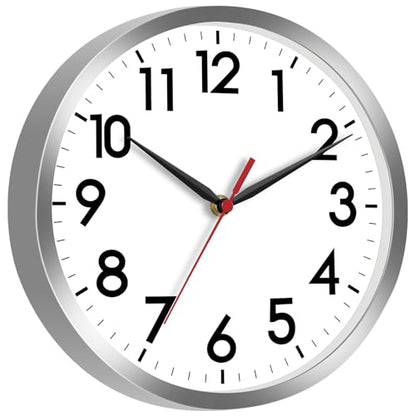 AKCISOT 8 Inch Wall Clock, Silent Battery Operated Analog Clock, Silver | Small Size | Bedroom | Office | Kitchen | Bathroom | Classroom | Modern | Easy to Read - color: B_silver, size: 8 Inch