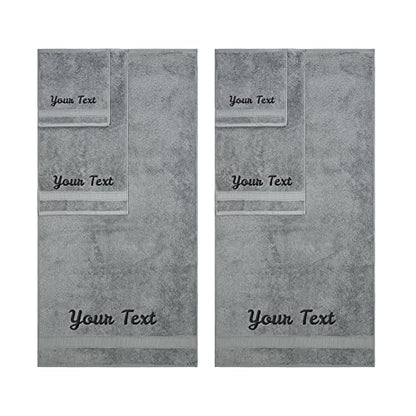 Personalized Towels, Hotel & Spa Quality, Super Soft, Highly Absorbent, Bathroom Sets, 100% Cotton Monogrammed towels 6 Piece Towel Set, Includes 2 Bath Towels, 2 Hand Towels, 2 Washcloths, Grey - color: Grey, size: 6 Piece Towel Set (Bath, Hand, Washclot