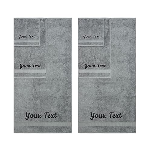 Personalized Towels, Hotel & Spa Quality, Super Soft, Highly Absorbent, Bathroom Sets, 100% Cotton Monogrammed towels 6 Piece Towel Set, Includes 2 Bath Towels, 2 Hand Towels, 2 Washcloths, Grey - color: Grey, size: 6 Piece Towel Set (Bath, Hand, Washclot