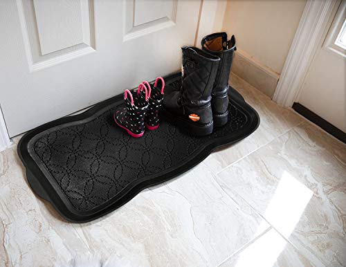 A1HC Boot Tray-Water Resistant Rubber Utility Shoe Mat 16"x31" for Indoor and Outdoor Use in All Seasons Multi-Purpose Boot Tray Mat for Entryways - style: Geometric Black