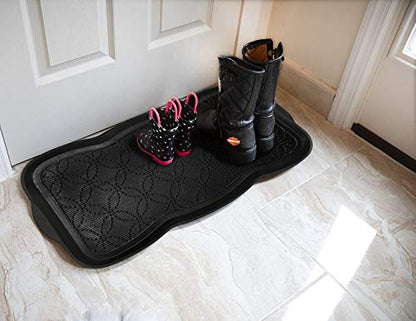 A1HC Boot Tray-Water Resistant Rubber Utility Shoe Mat 16"x31" for Indoor and Outdoor Use in All Seasons Multi-Purpose Boot Tray Mat for Entryways - style: Geometric Black