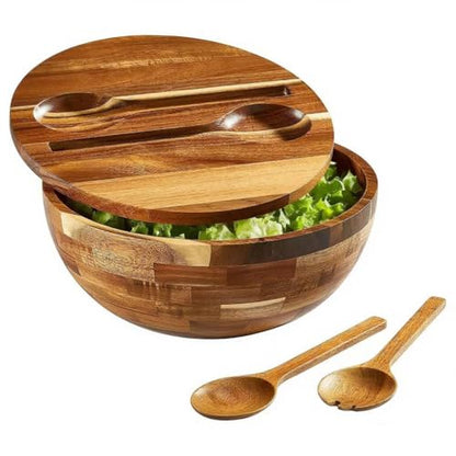 JOYMAY Salad Bowls Wood Salad Bowl Set with Lid 11.8 Inch Large Wooden Bowls Set Acacia Wood Serving-Bowl with Serving Utensils Bowl for Kitchen, Dining, Party - color: 11.8 Inch Large Wooden Bowls