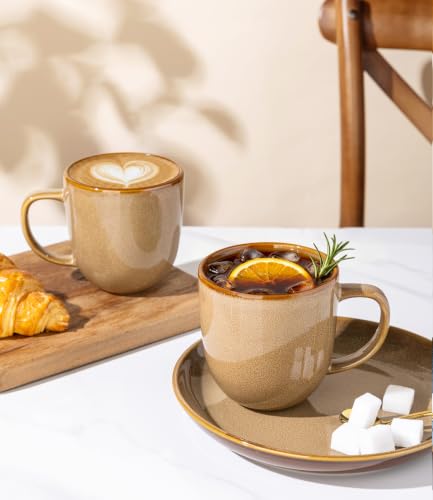 LERATIO Ceramic Coffee Mugs Set of 6,12oz Handmade Coffee Mugs Set | Large Handle for Cappuccino/Latte/Tea/Hot Cocoa,Oven &Dishwasher & Microwave Safe-Chestnut - color: Chestnut
