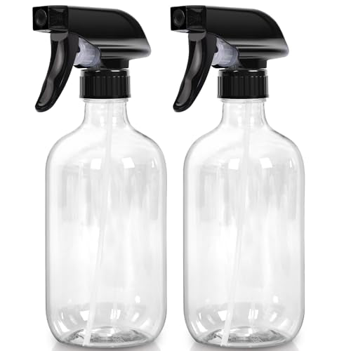 Cleaning Spray Bottles for Plants Misters Inside, 2 Pack 16.9 oz Squirt, Water Spray Bottle Mist Sprayer, No Leak Hair Mister Empty with Adjustable Nozzle (Transparent) - color: Transparent bottle+black nozzle, size: 16.9 oz