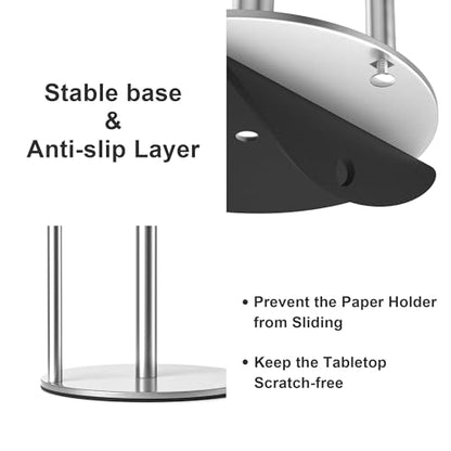 Paper Towel Holder Silver Stainless Steel Kitchen Countertop Roll Organizer | Standing Paper Towel Holders Roll Dispenser Simple Silver Weighted Base - color: Silver