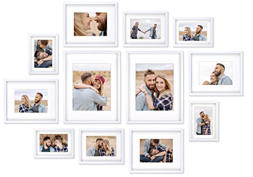 12 Pack Shadow Box Style Gallery Wall Frame Set – Deep Photo Frame Set with Mat for 8x10, 5x7 and 4x6 - Multiple Sizes Picture Frame Set for Wall Collage – Assorted Picture Frames for Wall (White) - color: White, size: Gallery Wall "Star"