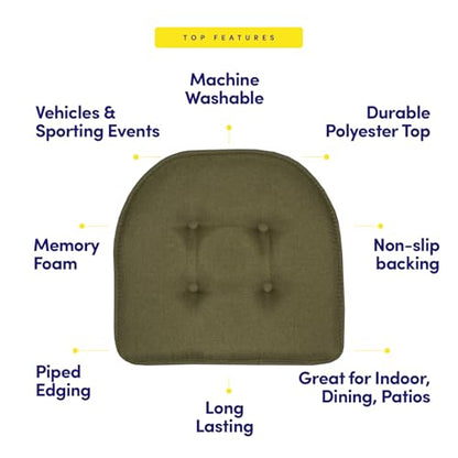 Sweet Home Collection Chair Cushion Memory Foam Pads Tufted Slip Non Skid Rubber Back U-Shaped 17" x 16" Seat Cover, 2 Count (Pack of 1), Army Green - color: Army Green, size: 2 Pack, style: Foam Pads