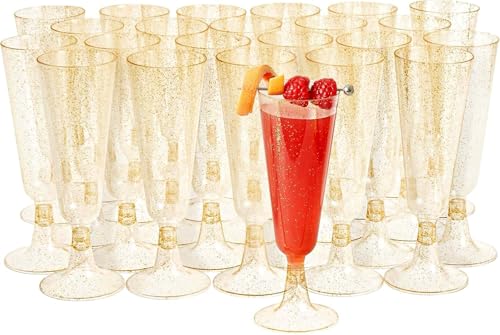 MATANA 24 Glitter Gold Champagne Flutes Plastic Champagne Glasses 5oz, Reusable Clear Plastic Champagne Flutes Bulk Pack, Copas De Plastico Para Brindis, Mimosa Toasting Glasses for Wedding, Christmas - color: Gold Glitter, size: 24 Pack