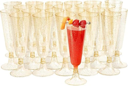 MATANA 24 Glitter Gold Champagne Flutes Plastic Champagne Glasses 5oz, Reusable Clear Plastic Champagne Flutes Bulk Pack, Copas De Plastico Para Brindis, Mimosa Toasting Glasses for Wedding, Christmas - color: Gold Glitter, size: 24 Pack