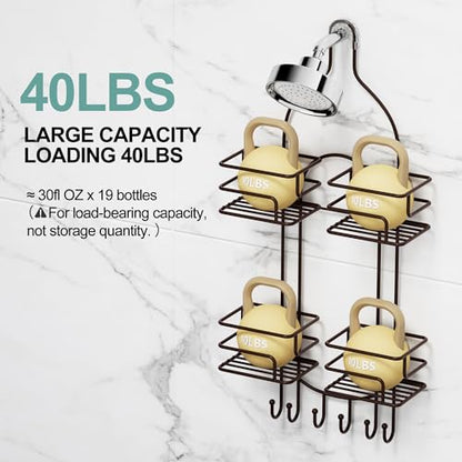 SRIWATANA Shower Caddy Hanging, Shower Organizer with Razor Hooks, Bronze | Rustproof Shower Rack, No Drilling Shelves Over Shower Head, Anti-Swing Scution Install, Bathroom Holder for Sponge Loofah - color: Bronze