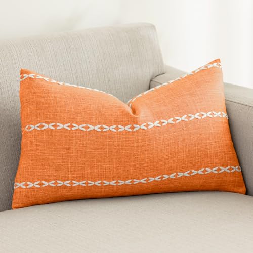 vctops Orange Fall Striped Cotton Linen Decorative Throw Pillow Cover Embroidery Lumbar Cushion Cover Pillowcase for Sofa Bedroom Couch (Stripe Orange, 12"x20") - color: Stripe Orange, size: 12" x 20" (Pack of 1)