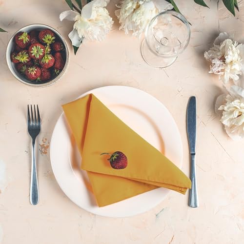 Ramanta Home Set of 12 Polyester Cloth Napkins 18x18 Inches, Mustard | Polyester Napkins with Hemmed Edges, Washable Reusable Dinner Napkins Ideal for Parties, Weddings , Hotels and Banquets - color: Mustard, size: 18" x 18" (Set of 12)