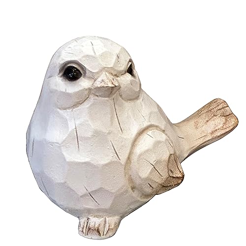 WHITE Bird Table Decor Wood Grain Effect Bird Figurine, Bird Statue Sculpture - Carved Rustic Animal Bird Ornaments - Home Decor Accents Collectible Bird Figurine for Wedding Housewarming Christmas - color: Distressed 2