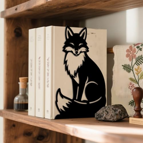 Metal Bookends for Shelves, Modern Decorative Heavy Duty Study Book Ends Stoppers for Office, Desk, Shelf, Room 5.3"x4.3"x7.9" Cast Iron Simple Tall Bookends 1 Pair (Fox) - style: Fox