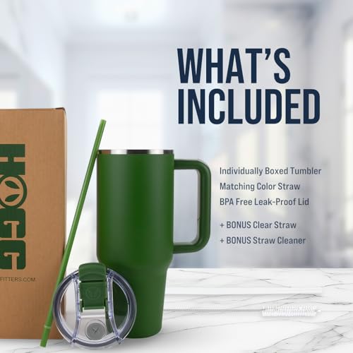 Hogg Big Swig 40oz Tumbler with Handle and Straw - Hunter Green, 40 oz Tumbler, Insulated Cup with Handle, 40oz Water Bottle with Straw, Thermal Cups, Leak Proof Lid, Travel Mugs, Stainless Steel - color: Hunter Green