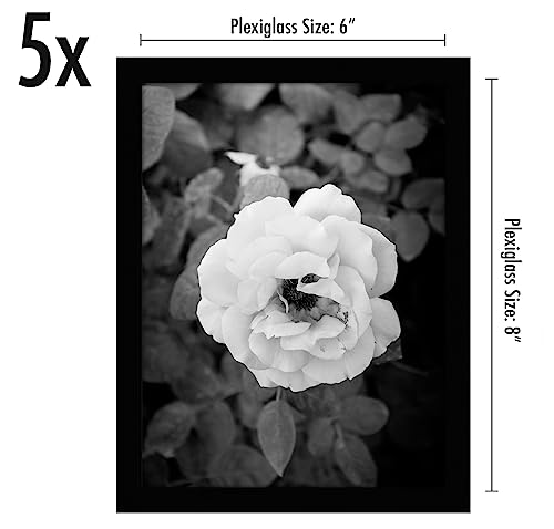 Americanflat 6x8 Picture Frame 5-Pack - Slim Molding - Black | Polished plexiglass front, wall or tabletop display with included easel, triangle hangers included, secure turn-tab backing - color: Black, size: 6x8