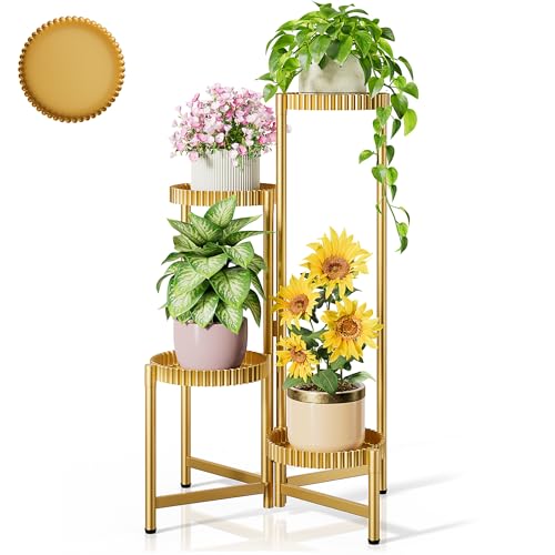 Stand Plants, 4 Tiers Metal Tiered Plant Stands for Outdoor Indoor,Heavy Duty Flower Pot Stands for Multiple Plants,Decoration Floding Tall Display Racks for Patio Porch -GoldFloroma - color: GoldFloroma, size: 4-tiers