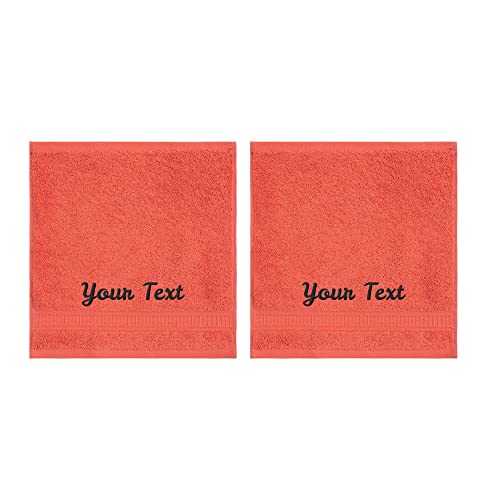 LA' HAM MAM FINE LIVING Personalized Towels Set with Embroidered Text - 2 Pack Highly Absorbent & Super Soft Turkish Cotton Bath Washcloths for Spa, Gym, Pool and Hotels - Monogrammed Towels - Coral - color: Coral, size: 2 Pack Washcloths