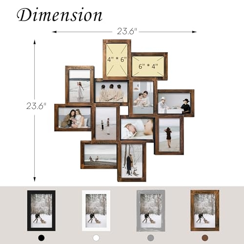 Jerry & Maggie - Photo Frame 24x24 Square Storm Eye PVC Picture Frame Selfie Gallery Collage Wall Hanging for 6x4 Photo - 12 Photo Sockets - Wall Mounting Design (Gold Rusted) - color: Golden