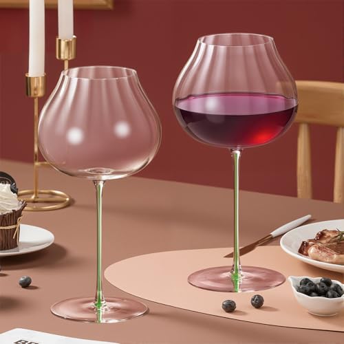KAMMAK Crystal Red Wine Glasses Set of 2, 24.69 oz Stemmed Glasses, XY018 | Hand Blown, Bordeaux Wine Glasses, Thin Rim & Long Stem, Red & White, Daily Use, Wedding or Birthday Gift for Women - size: 8KPDSXY018