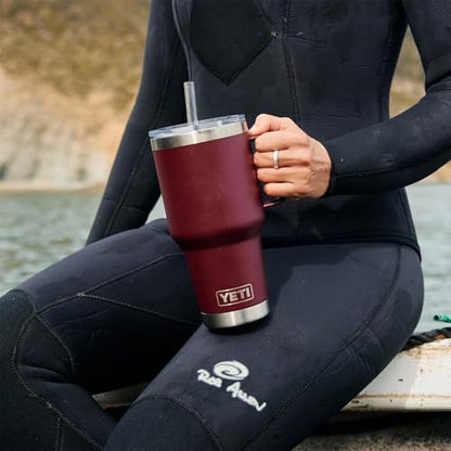 YETI Rambler 35 oz Tumbler with Handle and Straw Lid, Travel Mug Water Tumbler, Vacuum Insulated Cup with Handle, Stainless Steel, Wild Vine Red - color: Wild Vine Red, style: 35oz