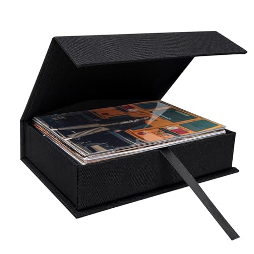 8x10 Photo Storage Box, Premium Linen Memory Box for Photos, Pictures, Certificates, Scrapbooking Supplies & Jewelry - Portable, Stackable Organizer for Home, Crafters & Collectors - color: Black, size: 8X10