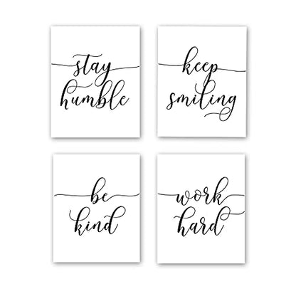 HPNIUB Unframed Inspirational Quote Art Painting,Work Hard,Be Kind,Stay Humble,Keep Smiling Art Print Set of 4 (8”X10” Motivational Phrases Wall Art for Office or Living Room Home Wall Decor - size: Motivational Quote[4 pcs, 8" x 10"]
