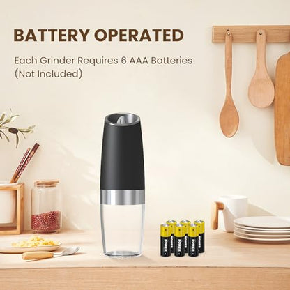 Battery Gravity Salt Pepper Grinder Set, 2 Pack (Black) | Gravity Automatic Grinder With LED Light & Adjustable Roughness, Each Requires 6 AAA Batteries For Kitchen Daily Seasoning - color: Battery/Set/Black