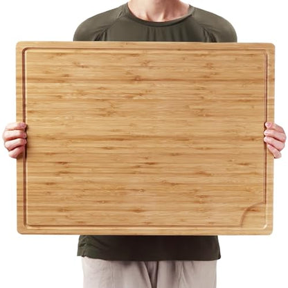 GAOMON 24 x 18 In Extra Large Bamboo Wood Cutting Board, Large Kitchen Chopping Board with Juice Groove, Cheese Charcuterie Board, Butcher Block, Charcuterie Board, 100% Organic Bamboo - size: 24"L x 18"W
