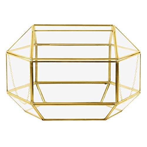 Koyal Wholesale 1 Pcs Gold Geometric Glass Wedding Card Box, Gold Wedding Reception Drop Box, Geometric Terrarium Glass Planter, Terrarium Card Box Centerpiece