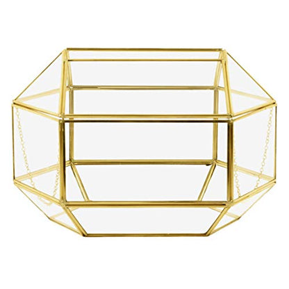 Koyal Wholesale 1 Pcs Gold Geometric Glass Wedding Card Box, Gold Wedding Reception Drop Box, Geometric Terrarium Glass Planter, Terrarium Card Box Centerpiece
