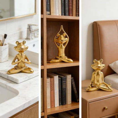 Yoga Frog Statues, 3.8"-5" H Golden Frog Figurines Home Decor, Therapy Office Decor Small Sculptures for Shelves, Living Room, Bookshelf, Desk, Bedroom - Set of 3 (Golden Frogs) - style: Golden Frogs