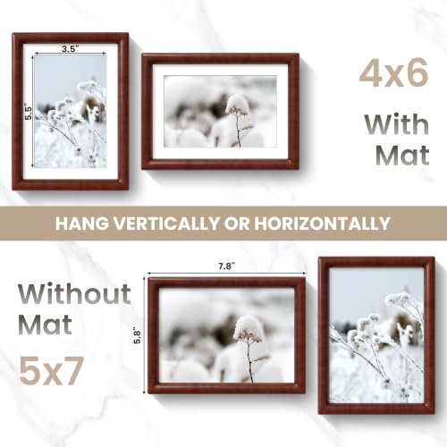 Acovy 5x7 Picture Frame, Natural Solid Mahogany Wood | Handcrafted Wooden Frame, Matted to 4x6, High Definition Tempered Glass, Wall Hook Included - color: Mahogany, size: 5"x7"