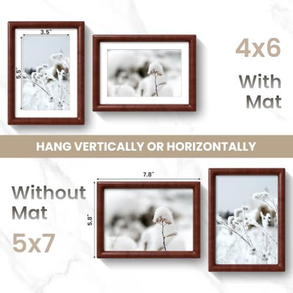 Acovy 5x7 Picture Frame, Natural Solid Mahogany Wood | Handcrafted Wooden Frame, Matted to 4x6, High Definition Tempered Glass, Wall Hook Included - color: Mahogany, size: 5"x7"