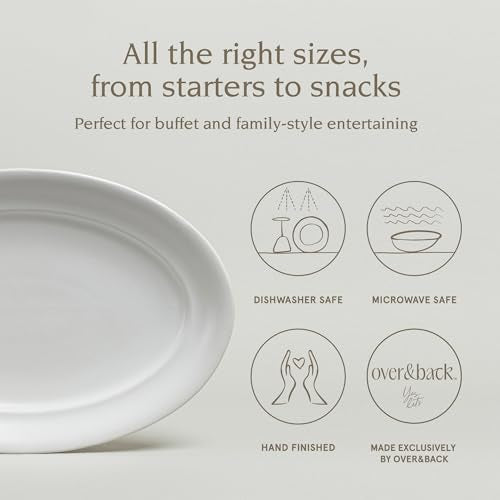 over&back Rim Stoneware Serving Platter - Elegant 1-Piece Oval Serving Platter to Complete Your Kitchen Set - 16" L x 10.8" W Semi-Matte White - color: White