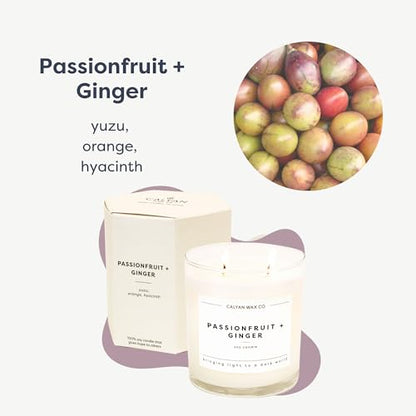 Passionfruit & Ginger 3 Wick Scented Candle - 43 Hour Burn | Made in the USA Luxury Clean Soy Wax Candles - Long Lasting Large Glass Jar Candle for Home - 3 Wicks - 14.9oz - color: Passionfruit + Ginger