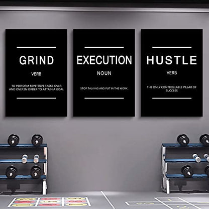 Framed Canvas Wall Art Success Quote, Office Wall Art, Black Large Poster, Positive Motivational Set of 3 Prints, Execute Failure Definition, Inspirational Print (B-3pcs,24x36inchx3pcs) - color: B-3pcs, size: 24x36inchx3pcs