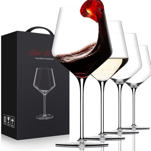 OJA Wine Glasses Set, Crystal Hand Blown Red Wine Glass Set of 4, 18 oz | Long Stem White Wine Glass, Ultra-thin , Dishwasher Safe, Gift for Daily Use, Party - style: Set of 4-18oz
