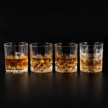 KANARS Old Fashioned Whiskey Glasses 3 Designs Bourbon Glass 10 oz Set | Ultra Clear Crystal Rocks Barware with Luxury Box for Scotch Irish Whisky Rum Cocktail Men Gift - color: Set of 4