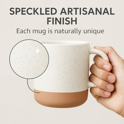 Givenne Handcrafted Speckled Ceramic Coffee Mug 12 oz, Rustic White Stoneware Cup with Clay Base, Single Coffee or Tea Mug Gift