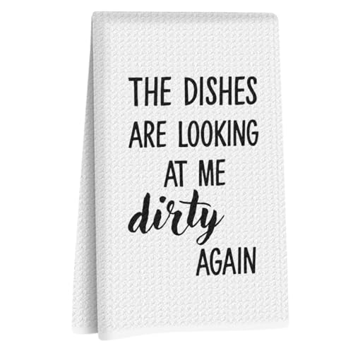 Funny Kitchen Dish Towel Gifts for Wemen, Tea Towels for Kitchen Decorative | Waffle Weave Absorbent Hand Cloth Tea Towels, The Dishes Are Looking At Me Dirty Again Tea Towels For Bathroom Decorative - color: Kitchen