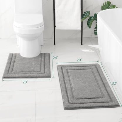HOMEIDEAS Bathroom Rugs Sets 2 Piece, Super Soft and Absorbent Non Slip Microfiber U-Shaped Toilet Bath Mat Set (20"x32"+U20 x24, Grey) - color: Loop- Grey, size: 1'8" x 2'8" (20"x32"+U Shape 20"x24")