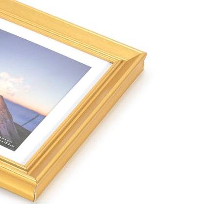 5x7 Picture Frame Gold, Display 5x7 without Mat or 4x6 with Mat, Wall Gallery Photo Frames - color: Gold Wood, size: 5x7 inches