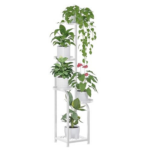 TOSKING 5-Tier Metal Plant Stand Indoor, Anti-Tip Corner Shelf, White, 47in | Wide base and heavy-duty shelves hold multiple pots,child & pet friendly for living room, balcony, patio, bedroom, garden - color: White, size: 5tier Sq