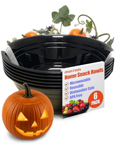 Mintra Home Snack Bowls – Party, Kitchen & Home Use – Ideal for Chips, Popcorn, Candy, Snacks & Cereals – Durable, Microwaveable, Dishwasher Friendly – Black, 7.87W x 3.25H 600ml (6 Pack) - color: Black, size: Small 6pk (600ml)