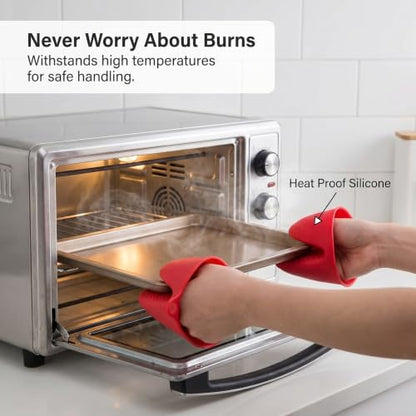 Silicone Cooking Pinch Grips Oven Mitts - Mini Finger Protector Pot Holder for Kitchen,Cooking,Baking,BBQ - Heat Resistant Gloves, 2 Pairs (Black and Red) - color: Black and Red
