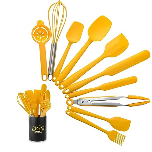 11pcs/set Yellow Silicone Spatulas Set, Rubber Nonstick Baking Utensils Set Kitchen Gadgets Tools Set, Seamless One Pieces Design for Cooking, Baking and Mixing. - color: Yellow Baking Utensils Set