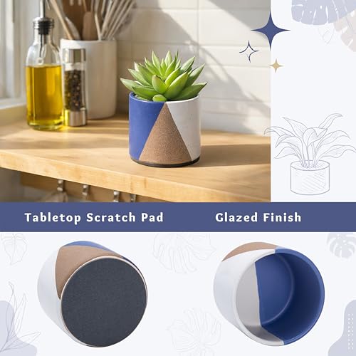 D'vine Dev 2-Pack Cachepot with Clear Pot, 3.5 in, Cobalt Canyon, 93-V-A-3 | Dual-Pot System, Root Visibility, Bottom Watering Support, Enhanced Drainage, Artistic Stoneware Design, Easy Plant Care - color: Cobalt Canyon, size: 3.5” Cachepot + 3“ Clear Gr
