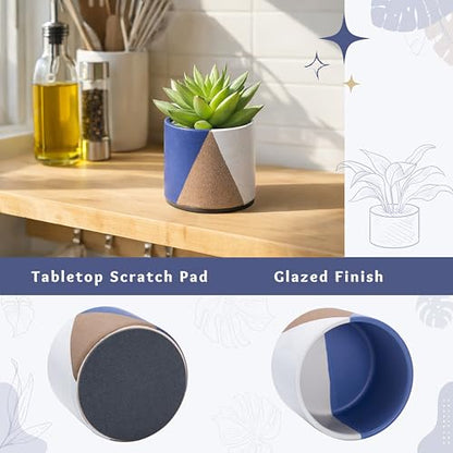 D'vine Dev 2-Pack Cachepot with Clear Pot, 3.5 in, Cobalt Canyon, 93-V-A-3 | Dual-Pot System, Root Visibility, Bottom Watering Support, Enhanced Drainage, Artistic Stoneware Design, Easy Plant Care - color: Cobalt Canyon, size: 3.5” Cachepot + 3“ Clear Gr